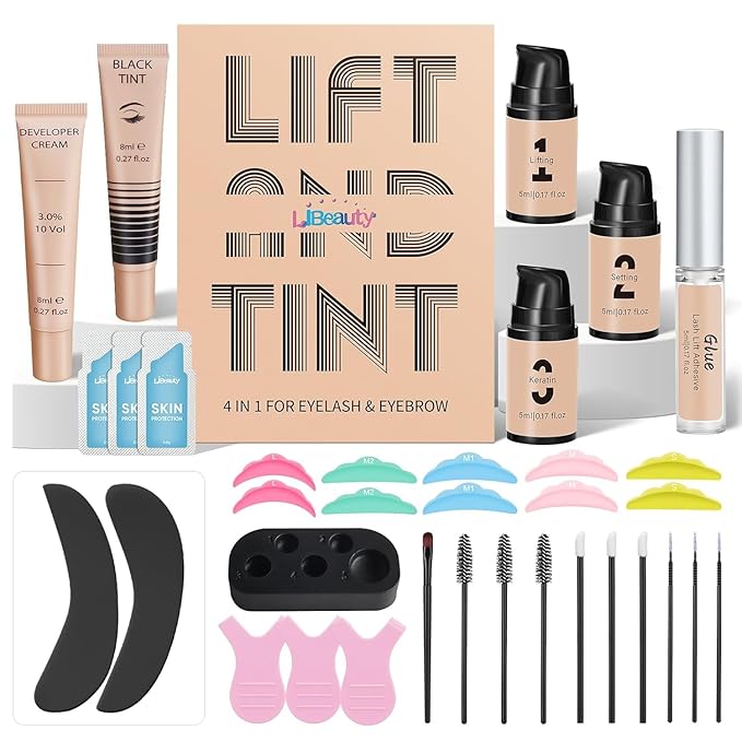 Libeauty Lash Lift and Color Kit Brow Lamination Kit with Black Color Quick Lifting Perming & Voluminous Coloring with Complete Tools DIY Eyelash Perm Use at Home & Salon Supplies