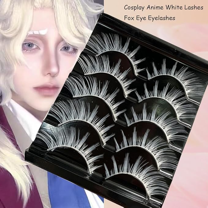 White Lashes Fairy Eyelashes Cat Eye Wispy Spiky False Eyelashes Cosplay Manga Lashes Halloween Easter Lashes Natural Anime White Fake Lashes Fox Eye Long Volume Fake Eyelashes (MQ15-5 Pairs)