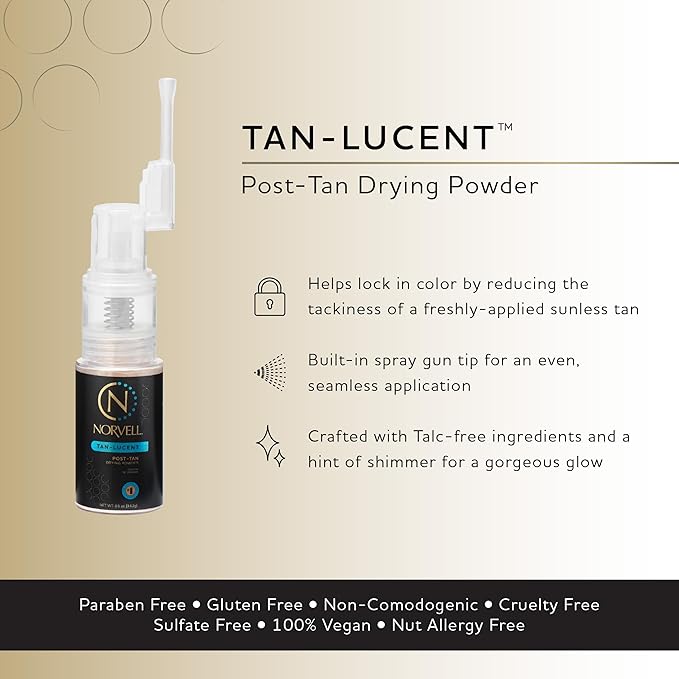Norvell Post Sunless Tan-Lucent Talc Free Tinted Drying Powder 0.5 oz – Finishing Powder for Flawless Spray Tan, Absorbs Moisture, Prevents Streaks & Enhances Color