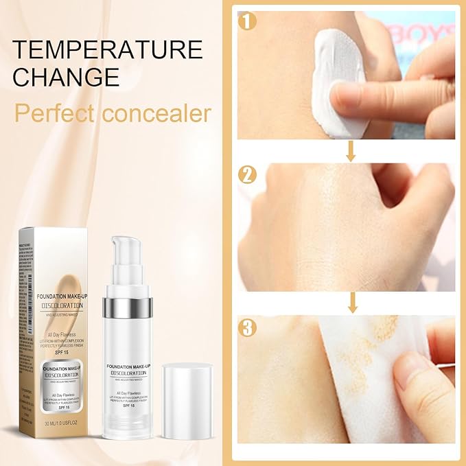 Flawless Colour Changing Foundation 30ML – Moisturizing & Long-Lasting Liquid Foundation with SPF 15, Full Coverage, Poreless & Waterproof, Natural Skin Tone Makeup for Face