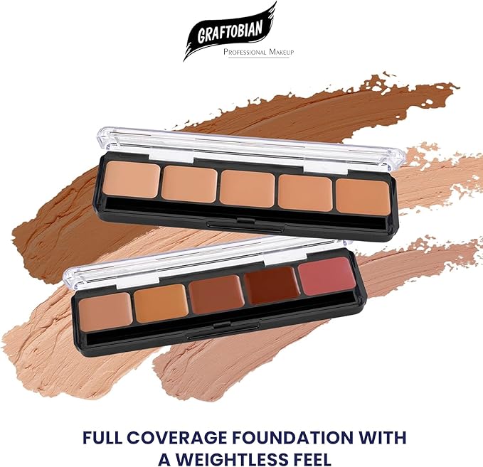 Graftobian HD Glamour Crème Foundation Palette (Warm #2) - High Definition 5 Color Makeup Palette, Cream Based Foundation Concealer and Contour Palette, Full Coverage - Medium Warm Skin Shades
