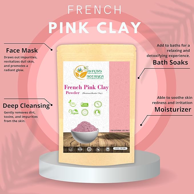 French Pink Clay/Rose Clay Powder Montmorillonite Kaolin Clay Powder Healing Clay for Face Mask Skin Care Detox, For Soap Making Clay French Skincare150 gms / 5.3 oz