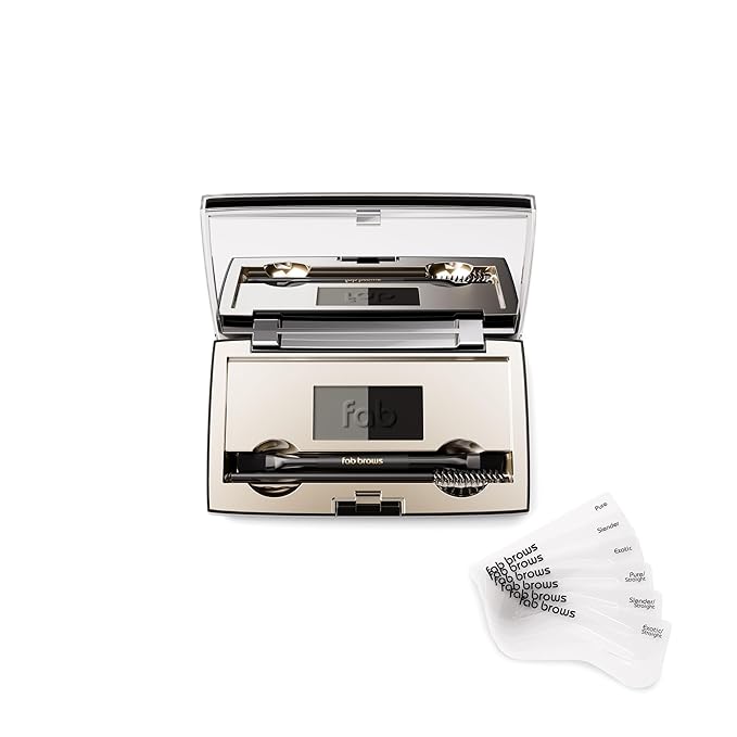 Duo Eyebrow Kit, Ultimate Brow Stencil Kit with Compact Powder Mirror and Eyebrow Shaper, Waterproof Eye Makeup Contour Palette Set for Eyebrow, Eyebrow Cosmetics, (Slate / Black)