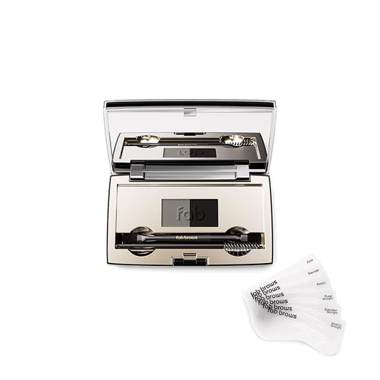 Duo Eyebrow Kit, Ultimate Brow Stencil Kit with Compact Powder Mirror and Eyebrow Shaper, Waterproof Eye Makeup Contour Palette Set for Eyebrow, Eyebrow Cosmetics, (Slate / Black)