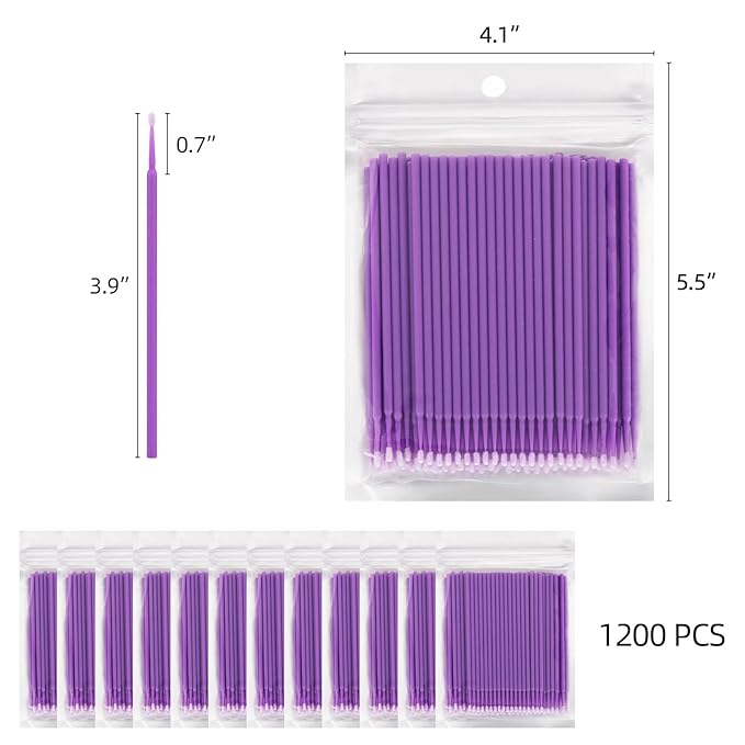 Tbestmax 1200 Pcs Micro Applicator Brush, Micro Swabs, Disposable Eye Lashes Mascara Wands for Eyelash Extension(Purple)