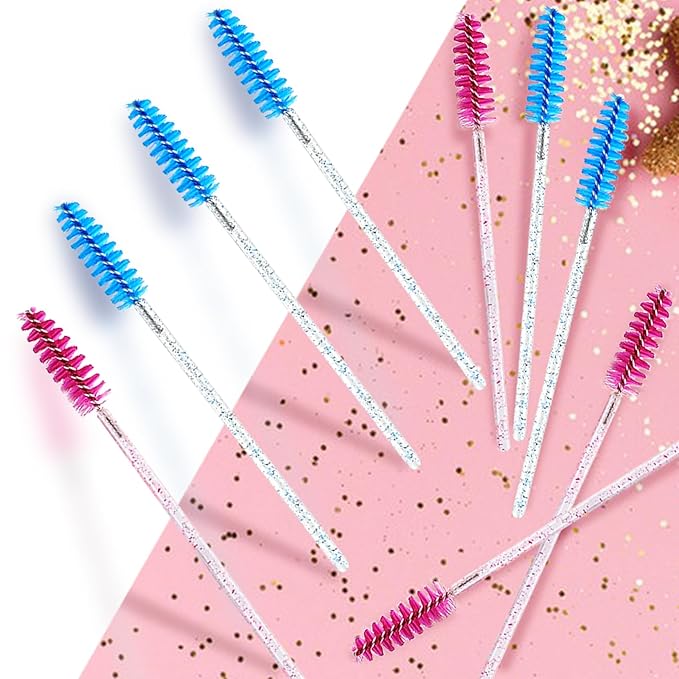 200 Pcs Disposable Mascara Wands,Lash Spoolies Crystal Eyebrow Spoolies Brush Eyelash Applicator Tool Spoolies for Eyebrow,Used for Eyelash Extension Eyebrows Cosmetics(rose red and blue)