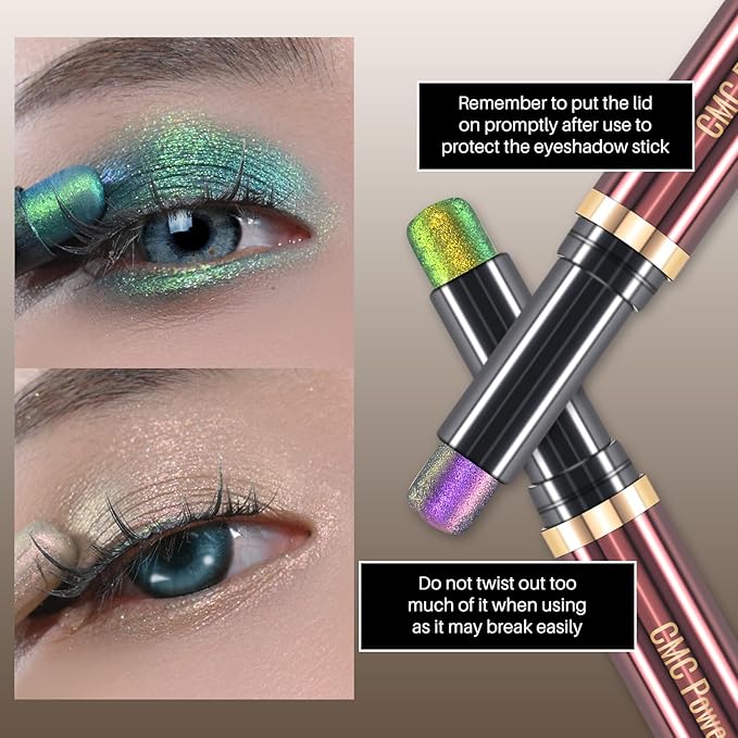 CHARMACY Duochrome Glitter Eyeshadow Stick, Chameleon Metallic Shimmer Smoky Eye Shadow, Long-Lasting Water-Resistant Formula, High Pigmented, Built-in Smudger #01