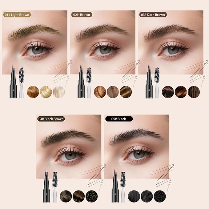 Eyebrow Pencil, Eyebrow Pen with Double-Brush Tip 2-in-1 Eyeliner Dual-Ended Microblading Long Lasting Waterproof Hair-Like Brow Pencil with Eyebrow Brush (Brown)