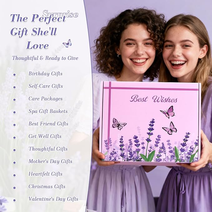 Valentines Day Gifts for Her Birthday Gifts for Women ,Self Care Get Well Soon Gifts Baskets Lavender Spa Kit Bath Set Gifts for Mom Girlfriend Wife Daughter Sister Best friend w/ Blanket