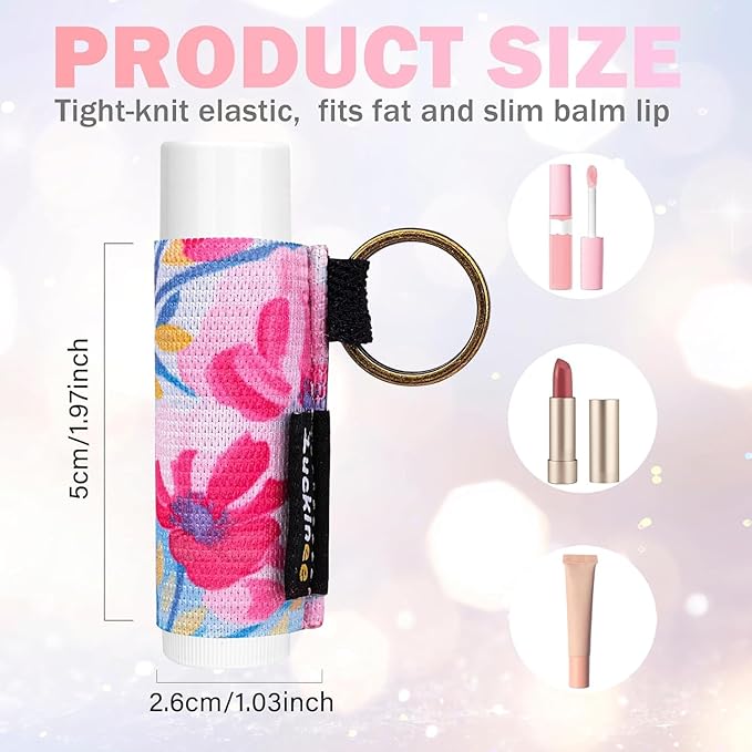 3PCS Lip Balm Holder Keychain Print Chapstick Holder Key chain Lipstick Holder Lip Gloss Sleeve -Tight Elastic Holder Sleeve for Fat and Slim Lip Balms