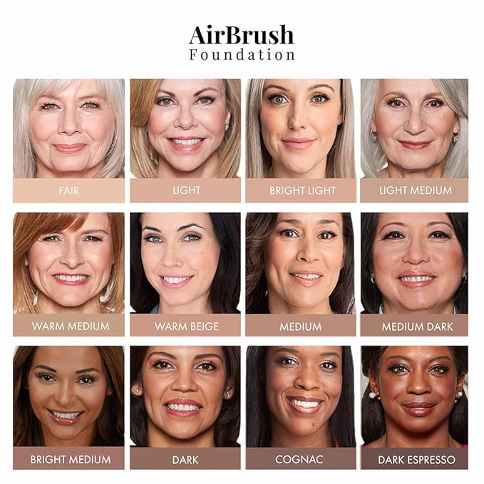 MagicMinerals AirBrush Foundation by Jerome Alexander – 2pc Set with Airbrush Foundation and Kabuki Brush - Spray Makeup with Anti-aging Ingredients for Smooth Radiant Skin - Bright Medium