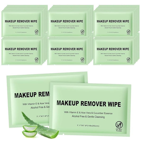 Makeup Remover Wipes Individually Wrapped, 60 Pcs Facial Cleansing Towelette Travel Size, Alcohol-Free, Gentle for Removing Makeup, Oil, Dirt