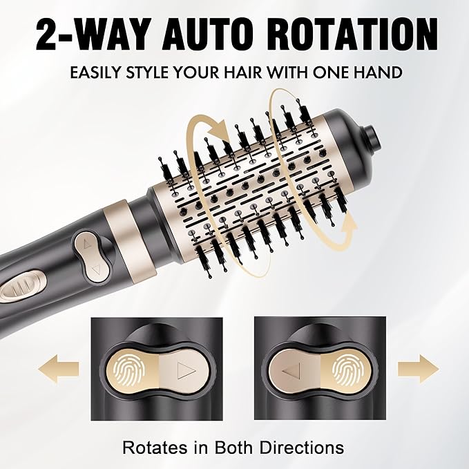 DAILYLIFE Rotating Hair Dryer Brush, 2 Brushes (1.5" & 2") Included, Blow Dryer Brush with Ionic Function, ALCI Safety Plug and Ceramic Coating