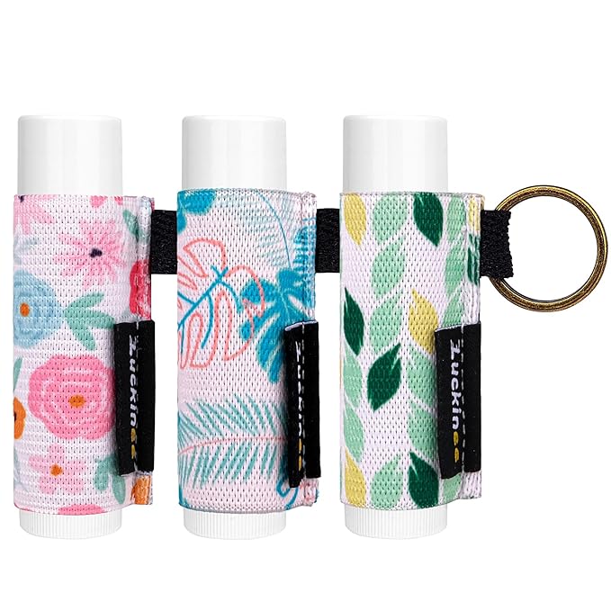 3PCS Lip Balm Holder Keychain Print Chapstick Holder Key chain Lipstick Holder Lip Gloss Sleeve -Tight Elastic Holder Sleeve for Fat and Slim Lip Balms