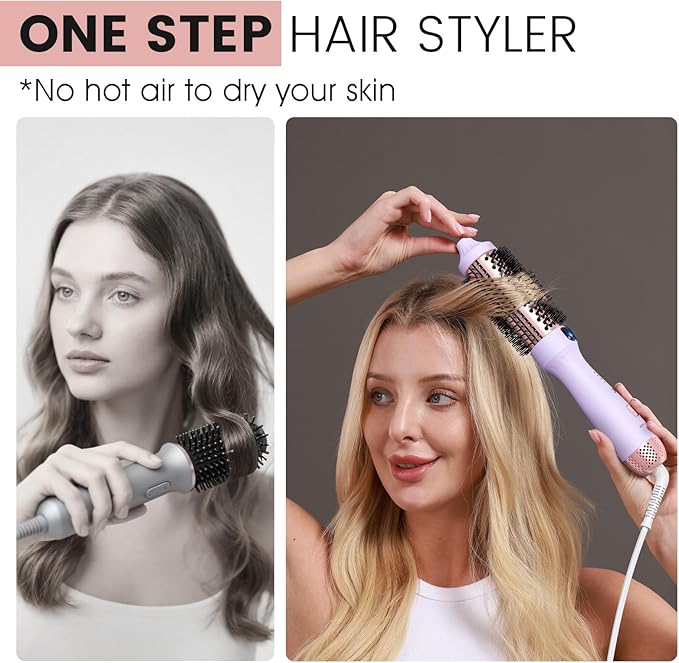 Thermal Brush for Less Damage, Zavarea 1.5 Inch Heated Round Brush for Blowout Look, Heated Curling Styler with Negative Ions & Ceramic for Volumizing, Easy to Use, Dual Voltage (Valoran Purple)