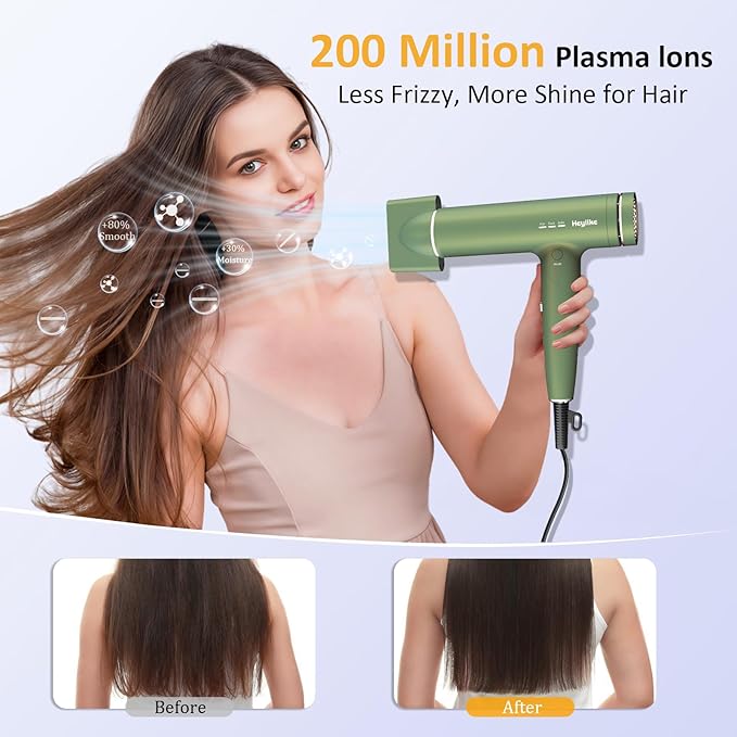 High Speed Plasma Ion Hair Dryer with Diffuser, Professional Blow Dryer 130000 RPM Brushless Motor for Fast Drying,1500W 3Temps/3Speeds Thermo-Control Lightweight Hairdryer for Women Home Travel Salon