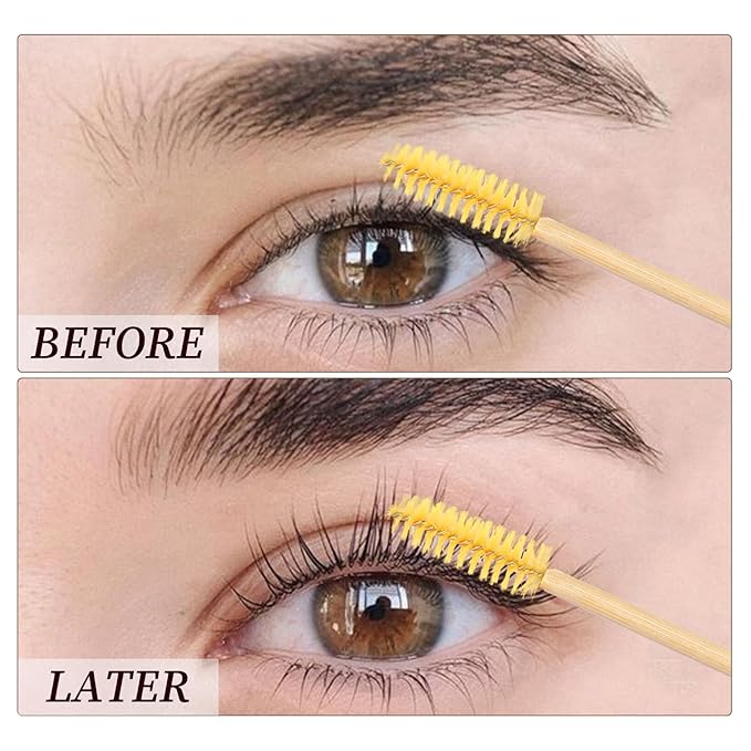 MyAoKuE-UP 100 Pack Bamboo Handle Mascara Wands Disposable Eyelash Brushes Eco-friendly Lash Extension Tool, Yellow