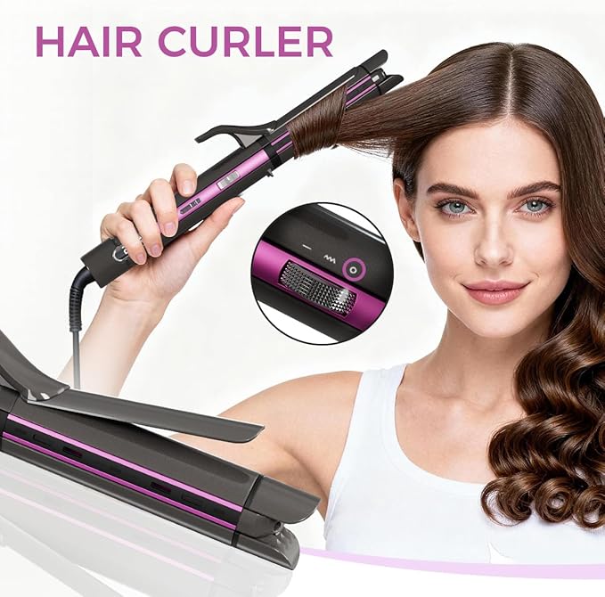 3 in 1 Hair Straightener, Curling Iron, Flat Iron & Hair Crimper Tool – Ceramic Plates, Dual Voltage,PRITECH Professional Hair Tool Fast Heating Hair Styling Tool for Women, Salon or Travel Use