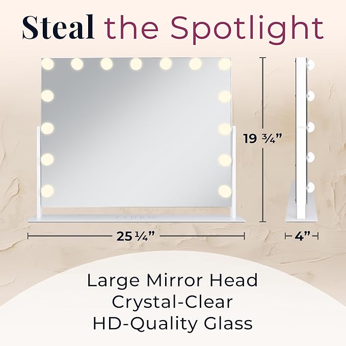Zadro Hollywood Lighted Vanity Mirror with 15 LED Bulbs, 3 Color Light Settings, 360° Rotation Makeup Mirror Head (26" H x 20" W | 1X | French Blue)