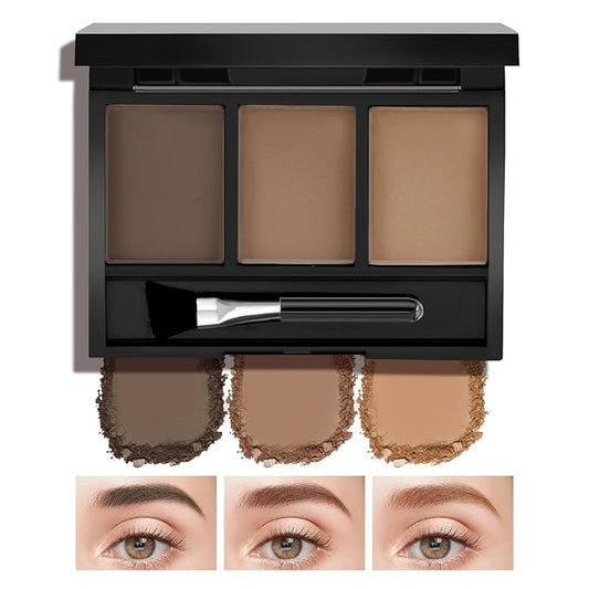 3-Color Eyebrow Powder Palette, Brow Powder Filler Kit With Mirror Brow Brush, Waterproof Neutral Eye Makeup for Women, Smudge-proof