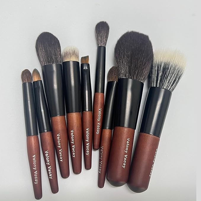 Mini Makeup Brush Set, 9 Full Face Mini Travel Make Up Brushes Set, Synthetic & Natural Hair Makeup Brushes For Blush, Eyeshadow, Conceal, Eyebrow Brush, with a compact Brush Case