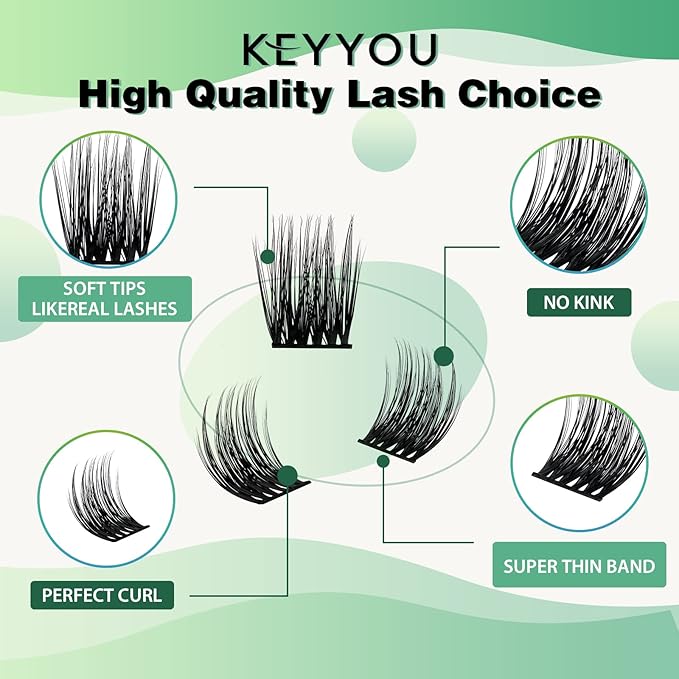 Lash Clusters 96pcs Individual Lashes Y12 D Curl 12mm Cluster Lashes KEYYOU Volume Wispy Lash Extension Soft&Comfortable Easy DIY at Home(Y12 D-12mm)