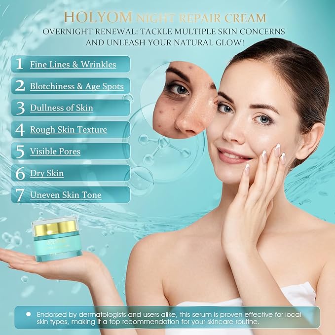 Restorative Night Cream for Face — Overnight Repair with Ceramides, Collagen Peptides & Hyaluronic Acid, Deep Hydration, Non-Greasy Texture, Sensitive-Skin Friendly, 2.12 fl oz