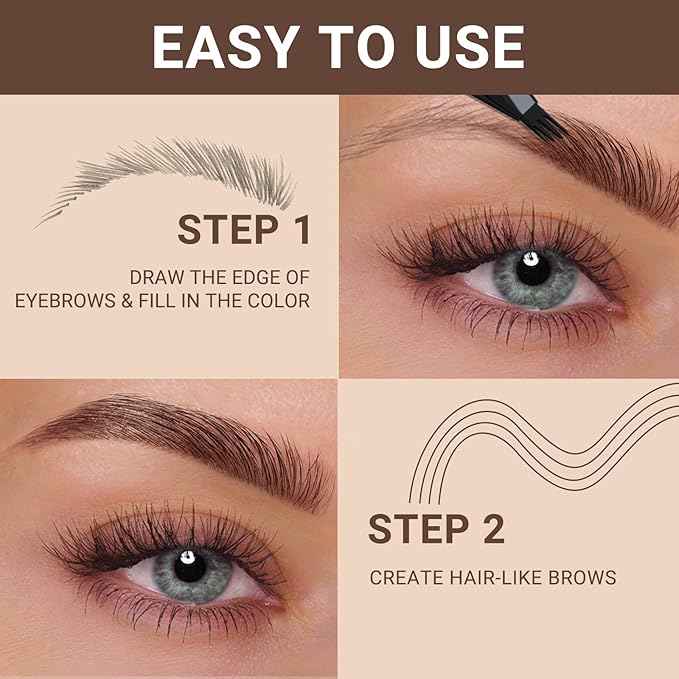 iMethod eyebrow pen - Microblading eyebrow pen, eyebrow pencil with a Micro 4-Fork Tip for Natural Hair-Like Brows, Long-Lasting Eye Brow Pencils for Women, Waterproof, Black Brown