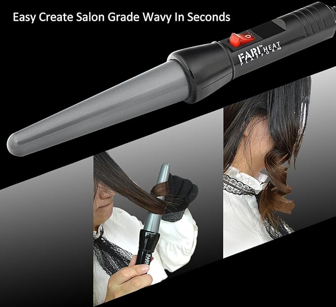 FARI Travel Mini Hair Curling Iron Wand with Ceramic Tourmaline Coating, Dual Voltage Fast Heating Barrel Creates Salon Grade Wavy in Minutes, Heat Resistant Glove and Travel Pouch Included, Black