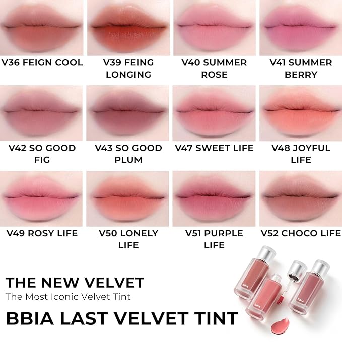 BBIA Last Velvet Tint MLBB Edition - Soft Creamy Matte Finish Lip Stain, Blur Effect & Velvety Texture, Long-Lasting, High Pigment, Non-Drying, Vegan, Korean Lip Makeup (V48 JOYFUL LIFE, Pack of 1)