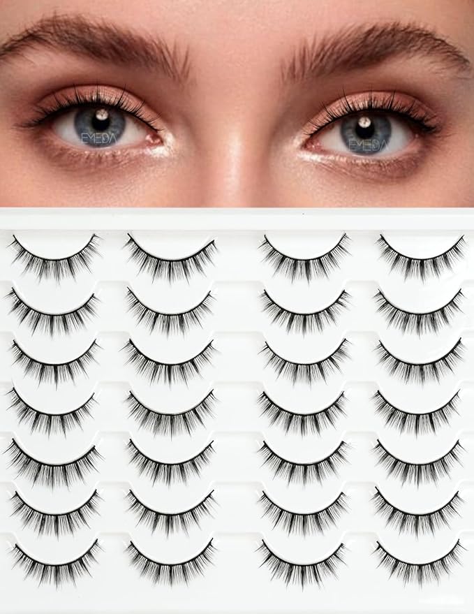 False Lashes Natural Eyelashes Short - 10mm Short Thick Natural Manga False Eyelashes Pestañas Postizas Natural Looking Eye Lash Wispy Strip Lashes Pack by EMEDA(812)