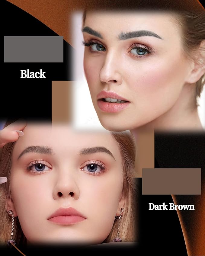 Eyebrow Powder Makeup Kit - Black + Dark Brown, 2 Color Eye Brow Powder Palette Waterproof Long-Lasting Brow Filler, Lightweight, Easy Blend, Natural Full Look with Brush, maquillaje para cejas-04