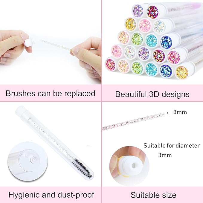 20 Sets Mascara Wand Tube Set Eyelash Spoolies Diamond Mascara BrushesBrush Makeup Tool Applicator Eyelash Brush Tubes Makeup Brush (Diamond-2-MlX)
