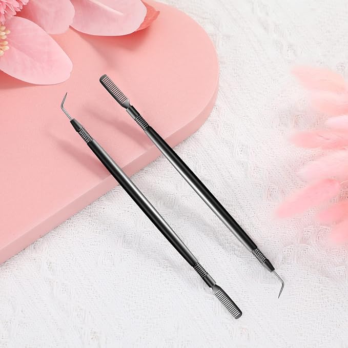 Chumia 2 Pieces 2 in 1 Lash Lift Tool Eyelash Separator Tool with Comb Stainless Steel Metal Lash Perm Lift Rods for Eyelash Eyebrow Comb Perming Tinting Curling Extension Supplies(Black)