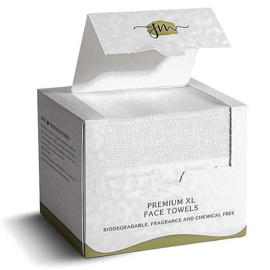 Disposable Face Towels – 50 XL 10” x 12” Biodegradable Dry Wipes for Sensitive Skin | Soft, Lint-Free, Fragrance-Free & Vegan Facial Cleansing Towels | Chemical-Free Makeup Remover Wipes