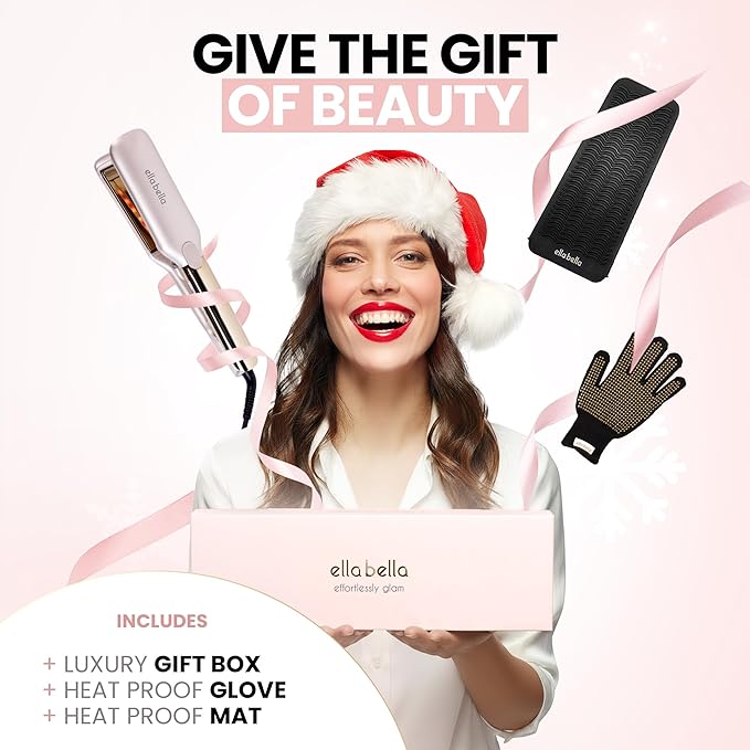 ELLA BELLA® Titanium Flat Iron Hair Straightener (with Infrared) • Professional Straightening Iron • Digital Display to Accurately Control Temperature • As Featured in Good Housekeeping