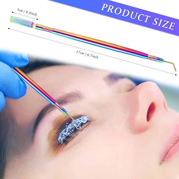 Chumia 2 Pieces 2 in 1 Lash Lift Tool Eyelash Separator Tool with Comb Stainless Steel Metal Lash Perm Lift Rods for Eyelash Eyebrow Comb Perming Tinting Curling Extension Supplies(Multi Color,Silver)