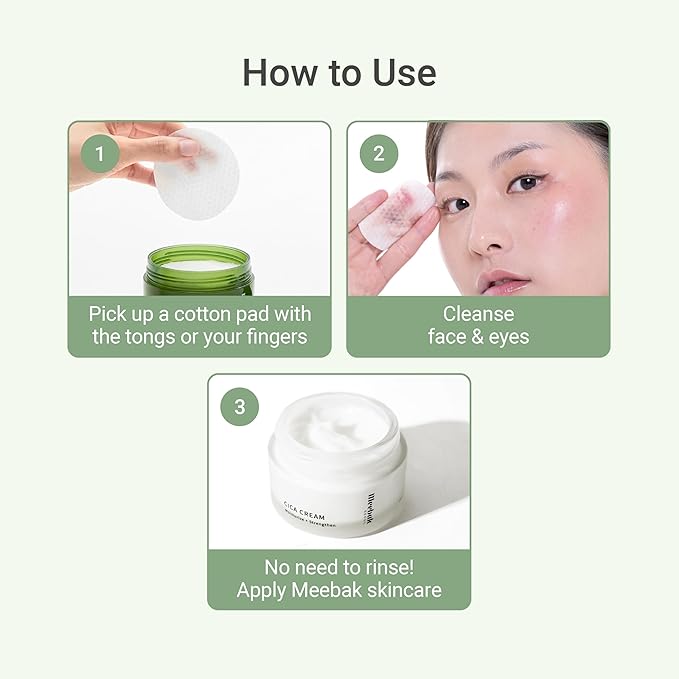 Meebak Cica Cleansing Water Pads | Korean Makeup Remover Wipes | Micellar Water Makeup Remover Wipes | Exfoliating Toner Pads for Glass Skin | Hydrating & Calming for Sensitive Skin - 80ct