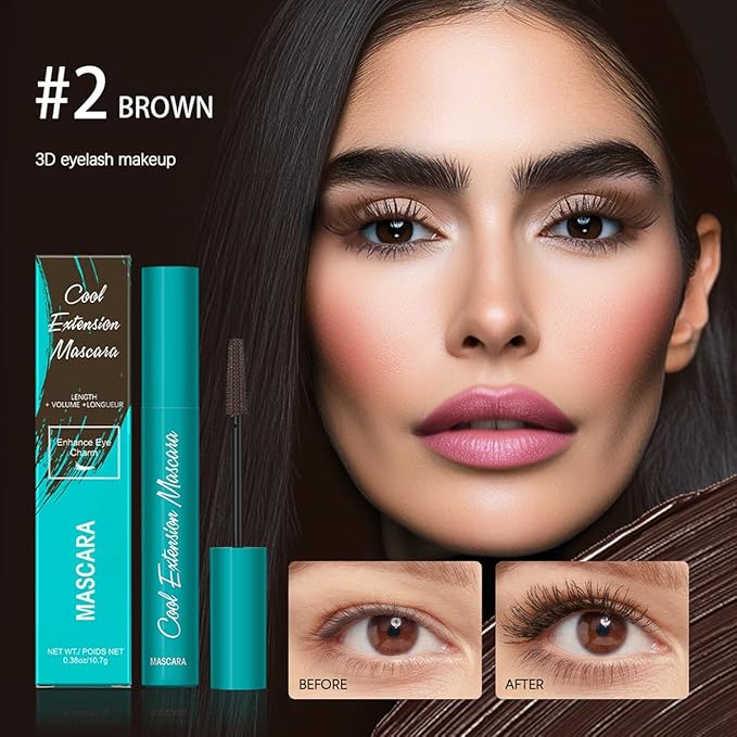 Volume and Length Mascara, Waterproof & Quick-Drying, with Silicone Brush, Long-Lasting No Flaking Natural No Clumping 0.38Oz (Brown, 0.38Oz)