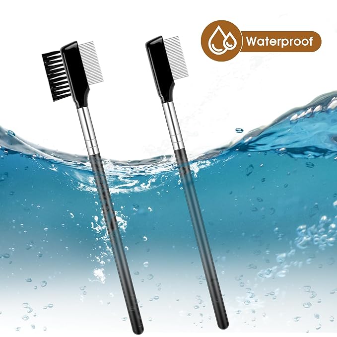 Eyelash Comb with Metal Teeth, 2 Pack Multi-purpose Lash Comb Resuable Eyelash Separator Tool Professional Eyebrow Brush Grooming Eyelash Brush with Wood Handle Eye Makeup Brush Tool for Women