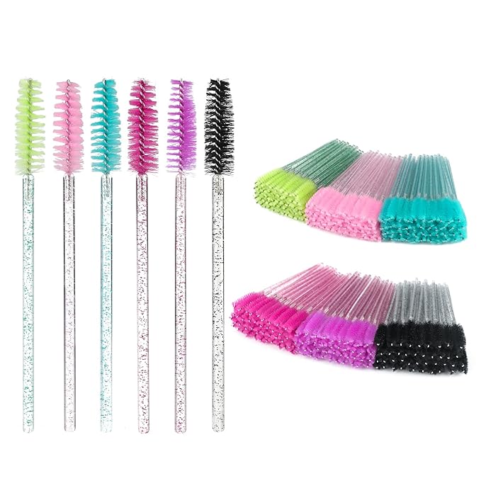 G2PLUS 300PCS Crystal Eyelash Brushes, Disposable Mascara Wands Makeup Applicator, Adjustable Lash Spoolies for Eyelash Extensions and Eyebrow Brush (Colourful)