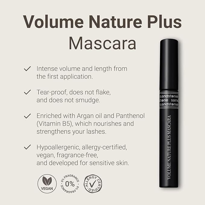 Volume Nature Plus - Hypoallergenic Mascara Sensitive Eyes - Smudge- & Sweatproof, Volume and Lengthening - Allergy tested - Vegan - Non Toxic