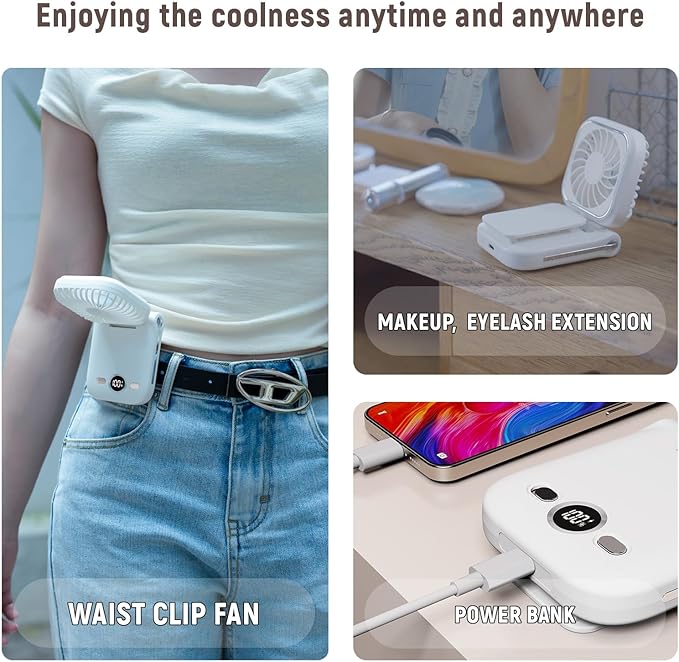 Mini Portable Handheld Clip On Rechargeable Personal Hand Fan with LED Display, Pocket Battery Operated 100 Speeds Adjustable Small Fan for Travel/Outdoor/Concerts/Lash/Makeup/Gift (purple)