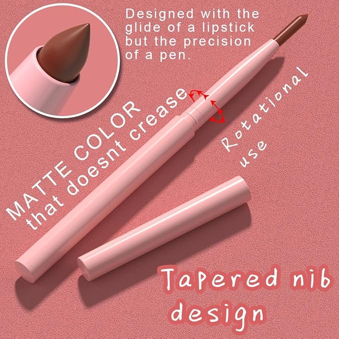 Silky Smooth Retractable Matte Lip Liner Pencil, Taupe Lip Liner Long-Lasting Creamy Formula for Shaping & Sculpting Lips, Matte Velvet Pigmented Lip Liner Crayon Lipstick 12#
