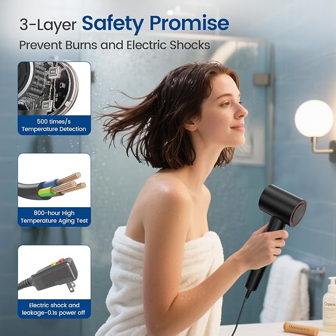Hair Dryer with Diffuser,1-5min Fast Dry by 1400w, 3 Heat/Cool Wind Level,0.86lb Lightweight, 49db Low Noise,1.5 Billion Plasma, Industry-Leading High-Speed Brushless Motor Blow Dryer for Home Travel