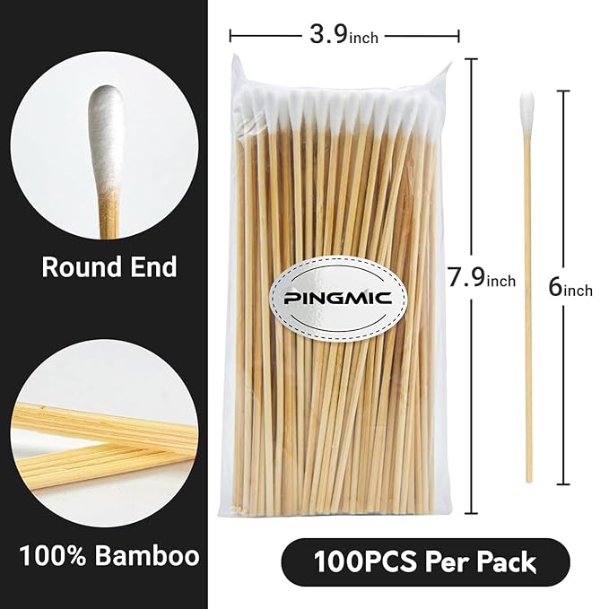 200PCS 6" Long Cotton Swabs with Bamboo Sticks - Lint Free, Highly Absorbent Cleaning Cotton Tipped Applicators