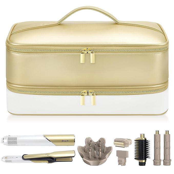 Travel Hair Dryer Case for Shark Glam, Portable Hair Tools Bag for Shark FlexFusion, Double-Layer Storage Carrying Case for Shark FlexStyle Blow Dryer, Silki Straightener & Glossi Attachments Holder