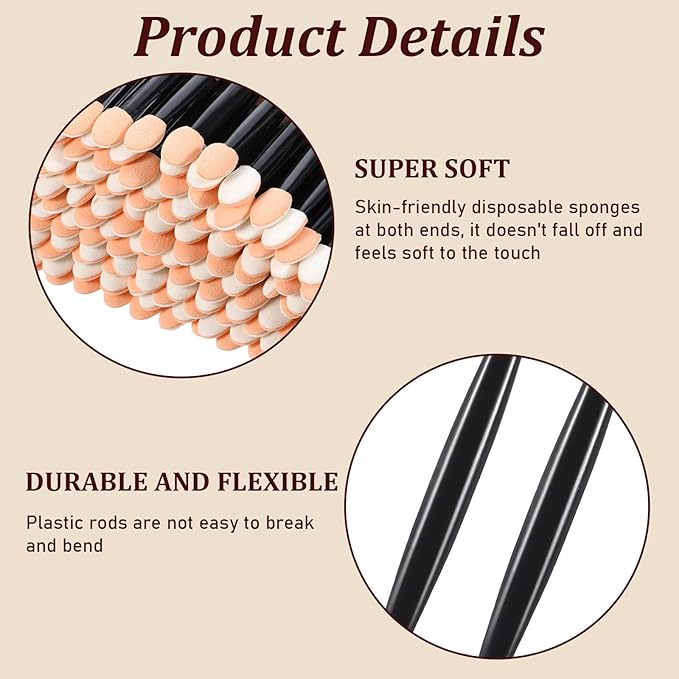 500pcs Eyeshadow Applicators Eye Shadow Brush Disposable Eyeshadow Applicator Sponge Tip Chrome Nail Powder Applicator Brushes Make up Applicators Double Sided Sponge Foam for Women Girls Lady Beauty