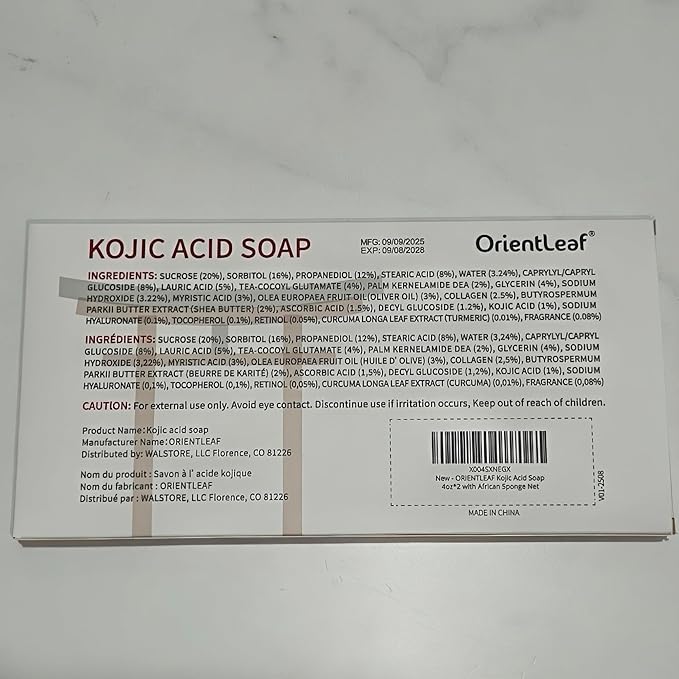 Kojic Acid Soap with African Sponge Net, 4oz Turmeric Soap Bar, Fresh Citrus Scent, Gentle for Face and Body Wash with Vitamin C, Retinol (2 Pack)