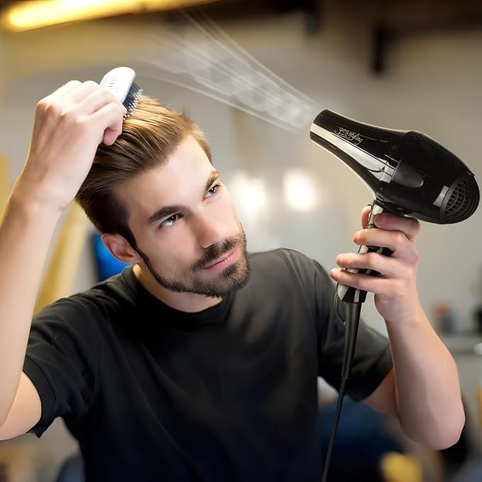 Professional Salon Hair Dryer, Blow Dryer Active Oxygen Negative ions Dryer with Attachments for Fast Drying for Family, Low Noise (Mirror Black, 1 Accessory)